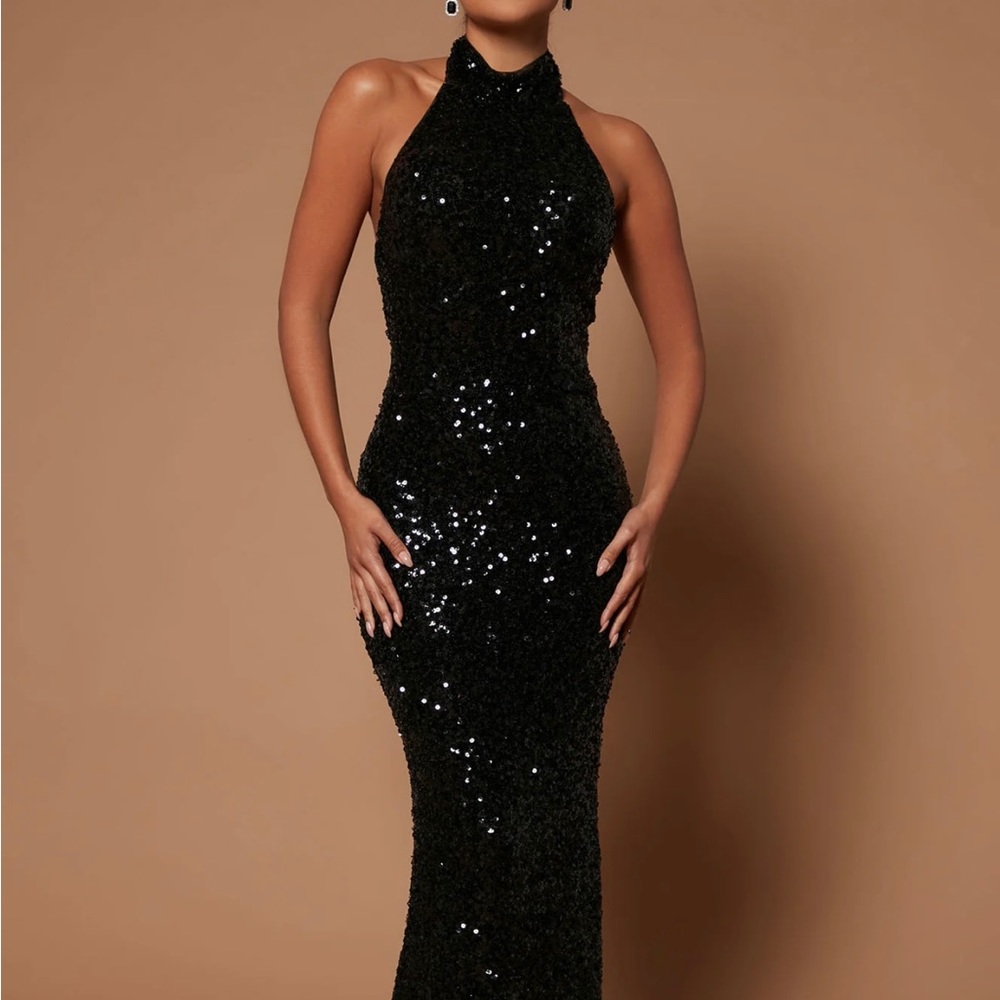 NovaLuxe Black Sequin Maxi Dress